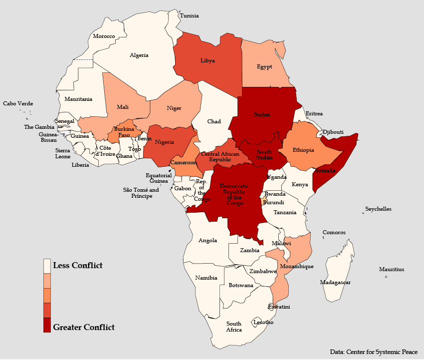 armed conflicts are spread the in middle east and north africa the most