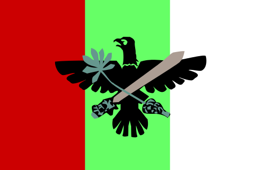 Flag of the CNDD-FDD, depicting an eagle holding a sword and cassava branch