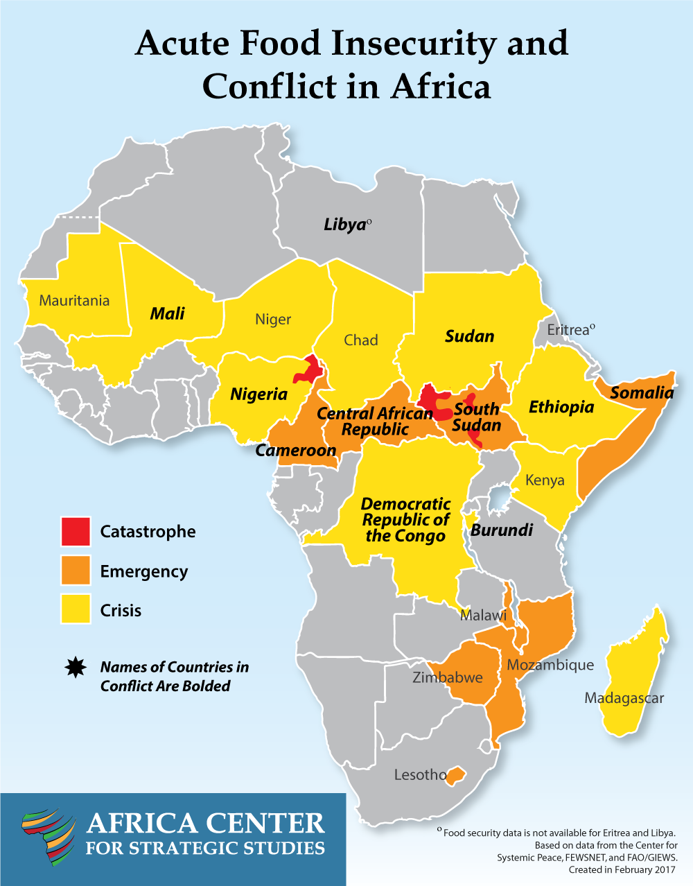 Nineteen African countries are facing acute levels of food insecurity. Ten of those countries are experiencing internal conflict.