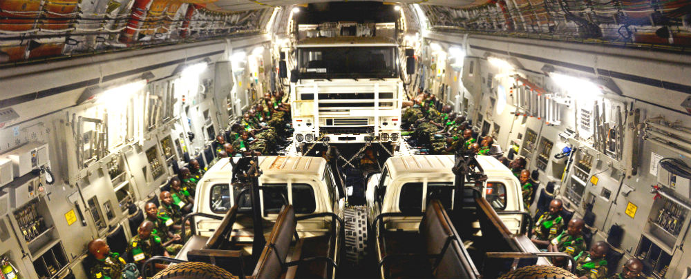 Rwandan soldiers being airlifted to the Central African Republic in 2014.