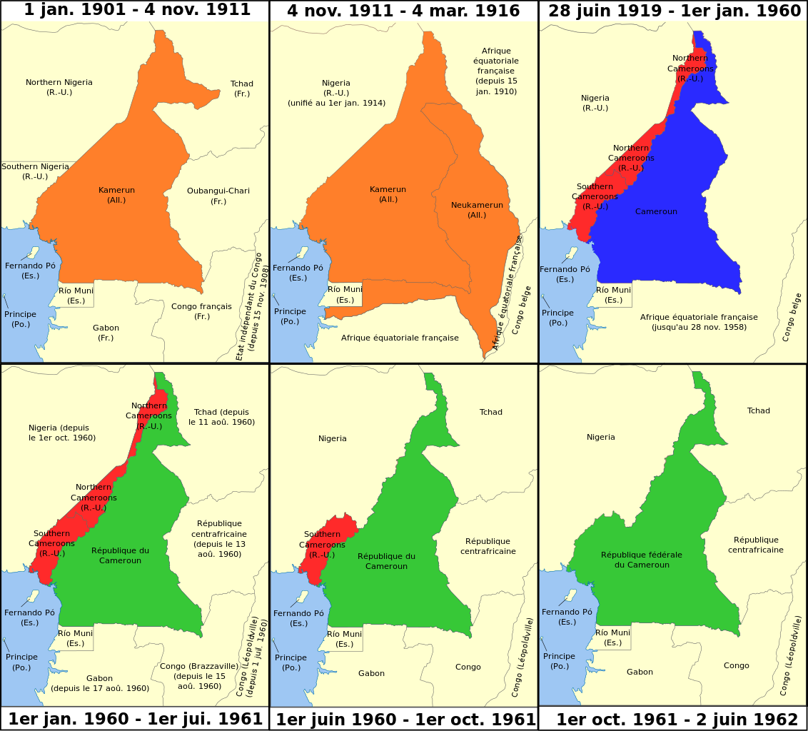 Évolution des frontières du Cameroun entre 1901 et 1972. (Image: August 89)