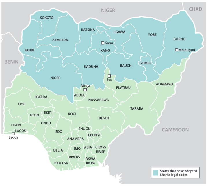 Nigerian states that have adopted Shari'a legal codes