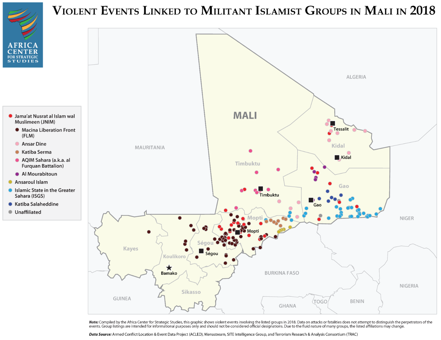 Violent Events Linked to Militant Islamist Groups in Mali in 2018