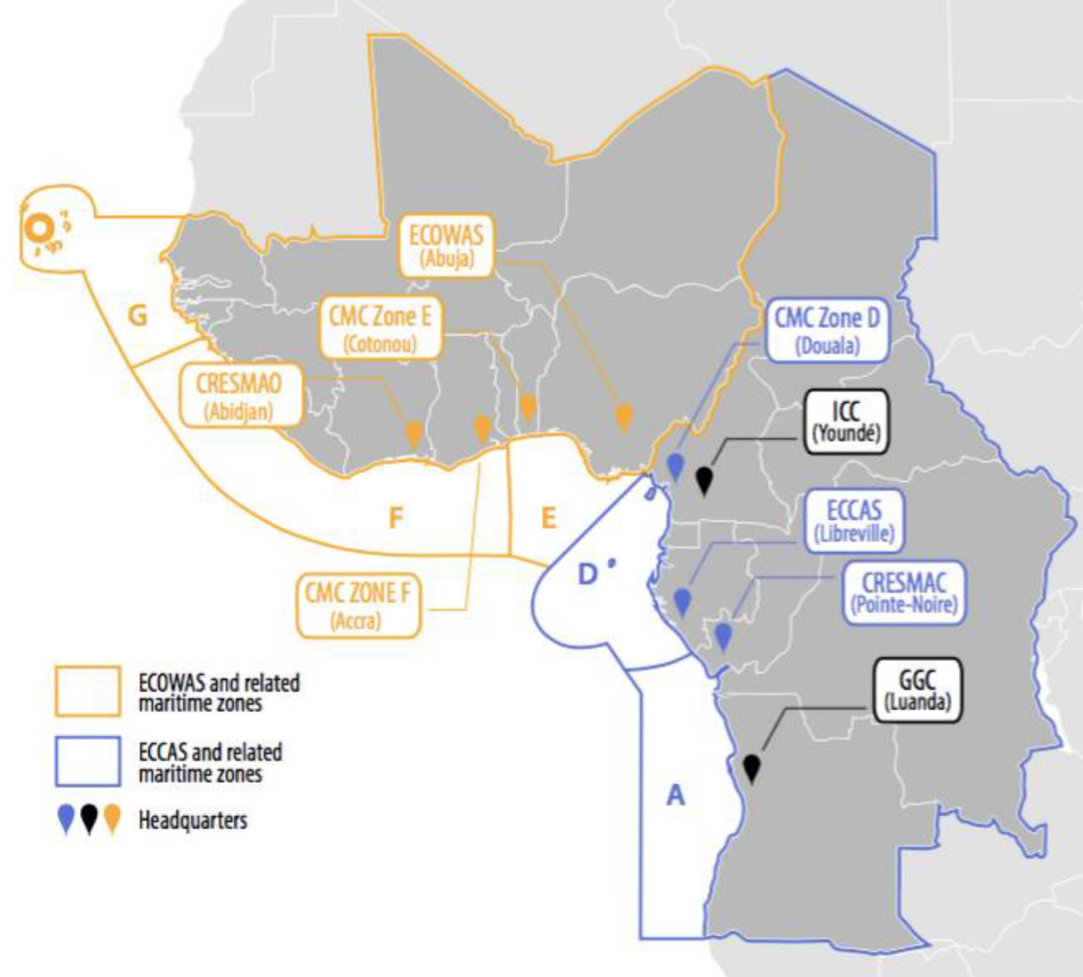ICC and CMC Gulf of Guinea outline with ECOWAS, ECCAS, and related maritime zones