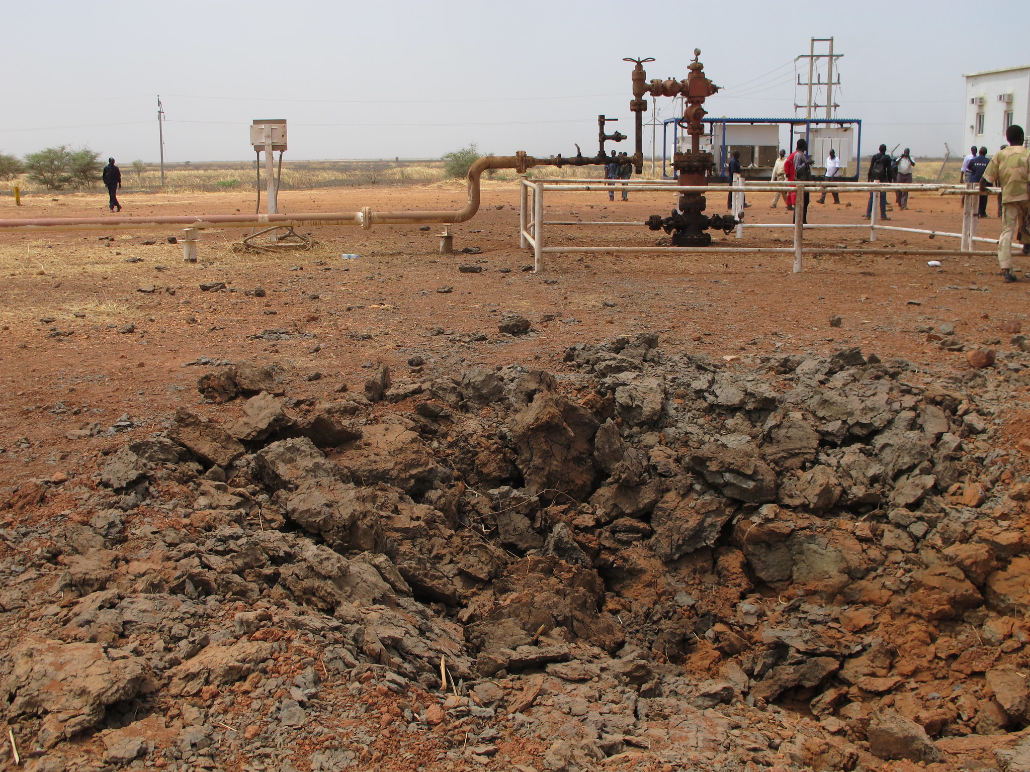 A bomb crater at El Nar oil well 8 in South Sudan. 