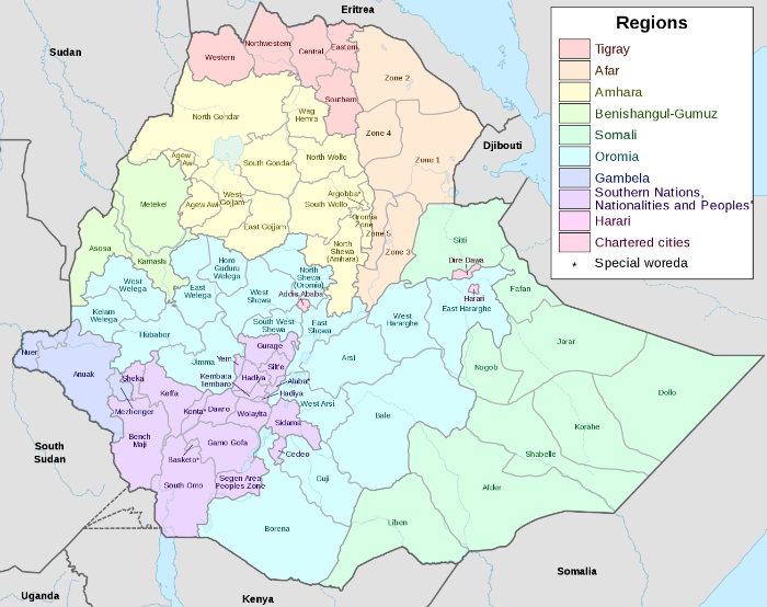 A map of the regions and zones of Ethiopia