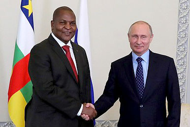 President Touadera with Russian President Vladimir Putin