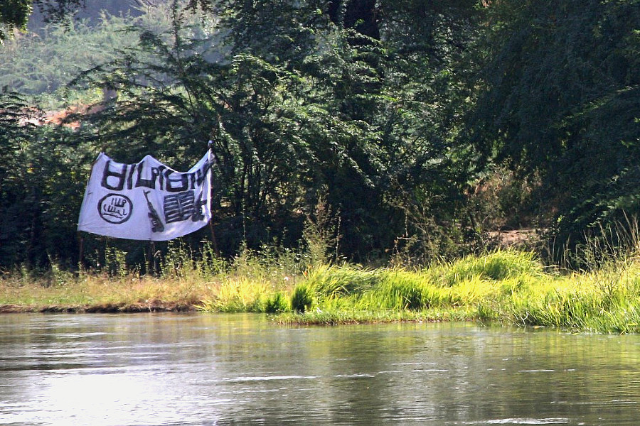 Boko Haram flag across from Bosso border post