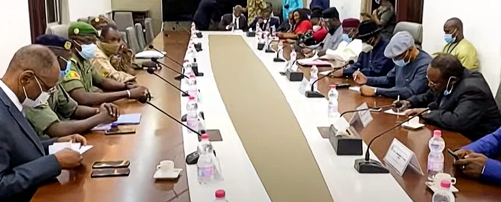 Mali coup leaders meeting with ECOWAS officials in August 2020.
