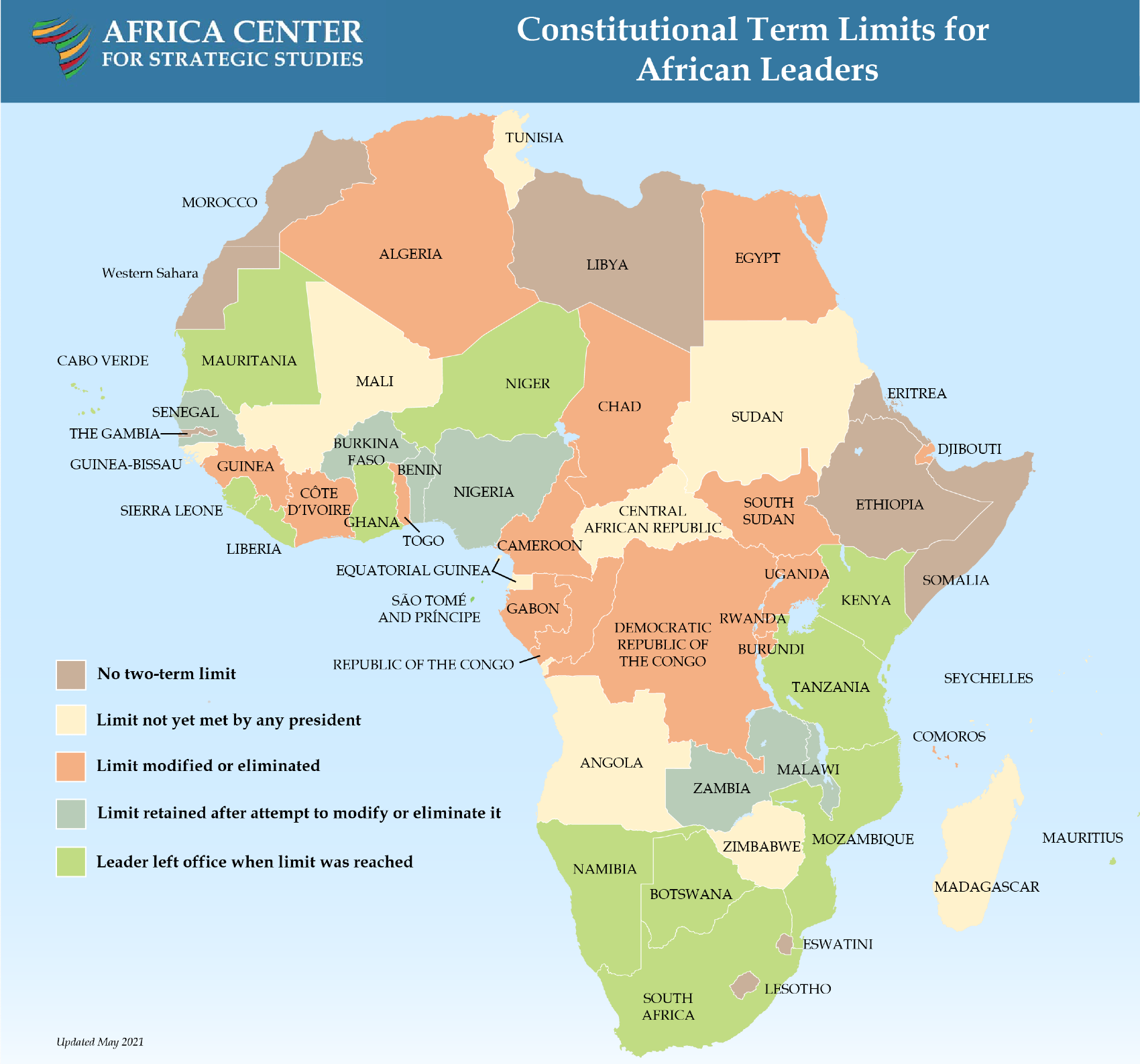 Map - Constitutional Term Limits for African Leaders