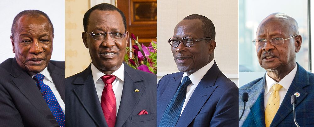 From left: Presidents Alpha Condé of Guinea, Idriss Déby of Chad, Patrice Talon of Benin, and Yoweri Museveni of Uganda. 