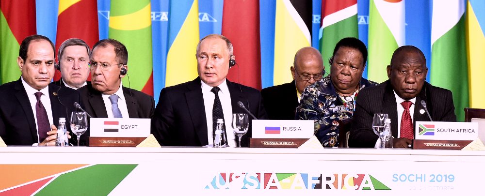 Vladimir Putin and African leaders at the 2019 Russia-Africa summit in Sochi, Russia.