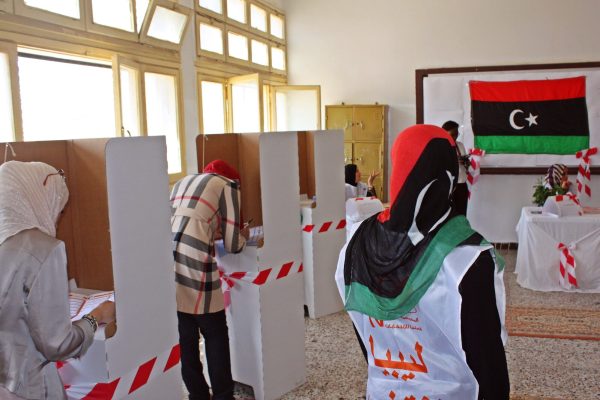 Women at a Libyan voting station