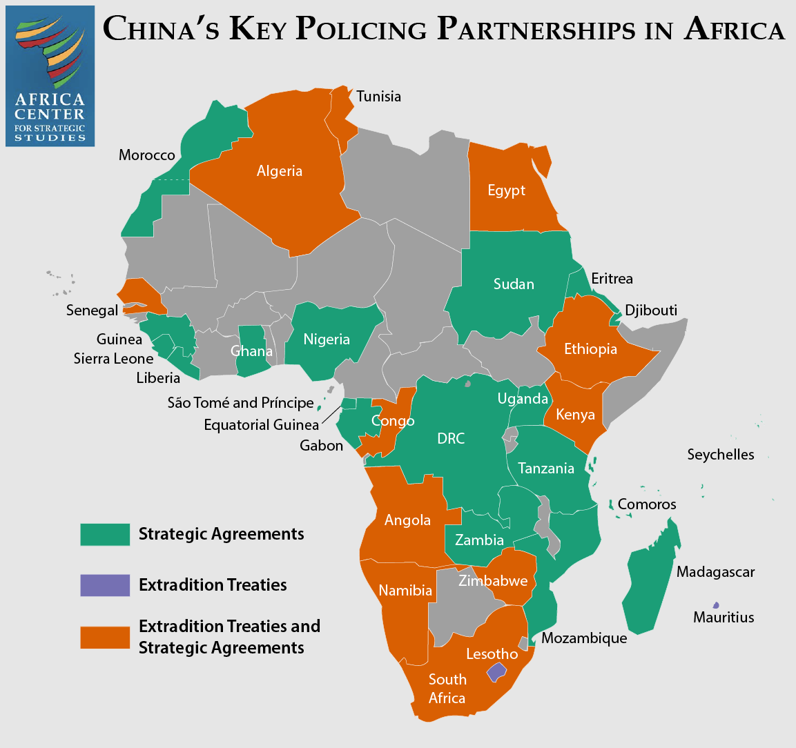 Map of China's Key Policing Partnerships in Africa