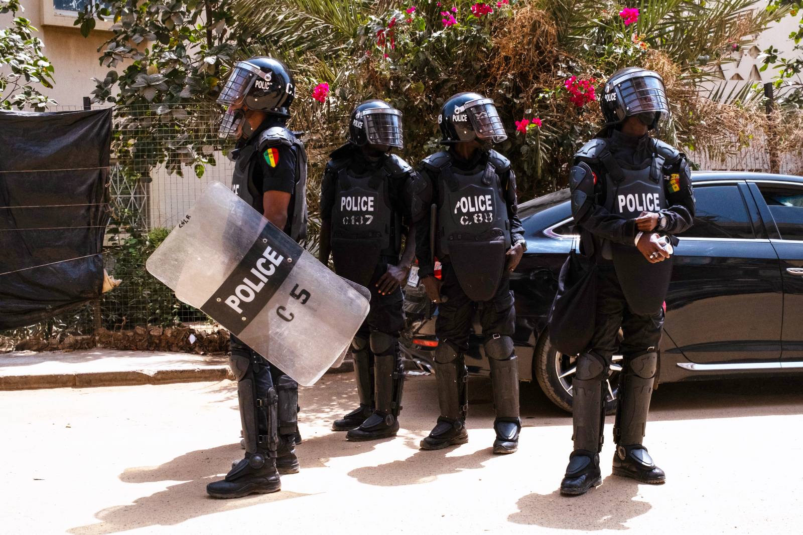Police in Dakar, Senegal, on the eve of Ousmane Sonko's trial. 