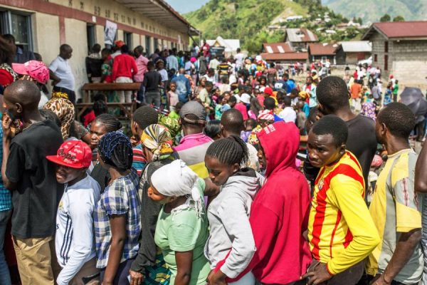 Congolese voters waiting in line to cast their ballots in Sake, North Kivu during the DR Congo's 2018 general elections.