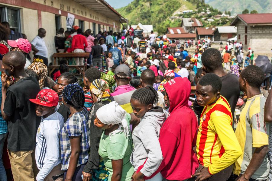 Congolese voters waiting in line to cast their ballots in Sake, North Kivu during the DR Congo's 2018 general elections.