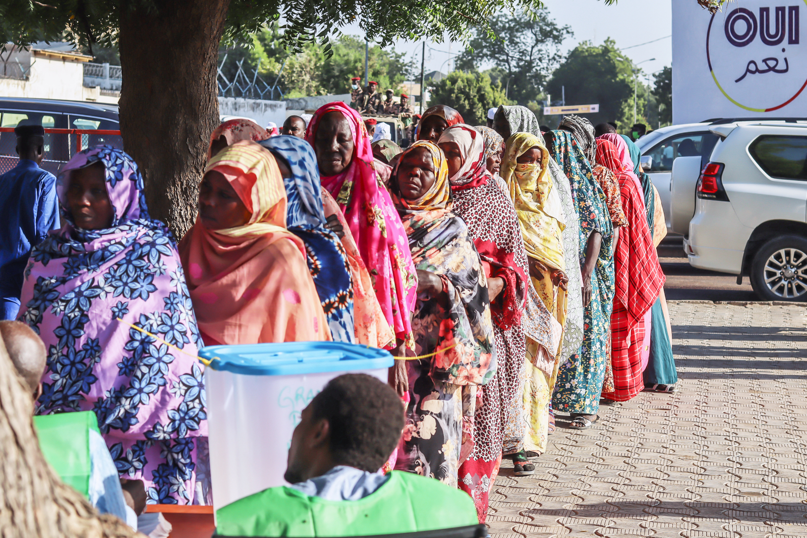 Women queue to cast their votes in N'Djamena, Chad. 