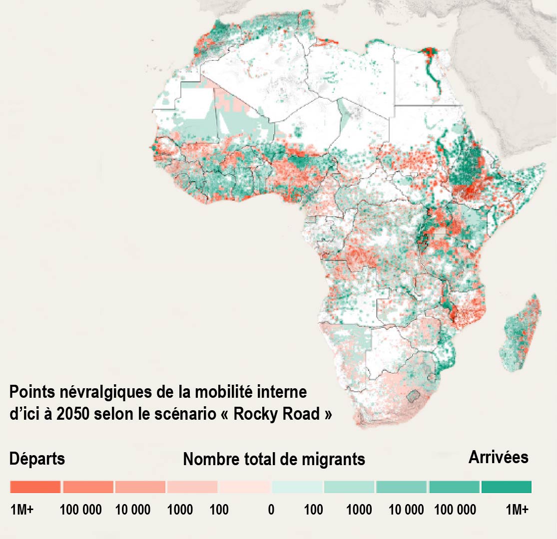 Internal climate mobility hotspots in Africa - map