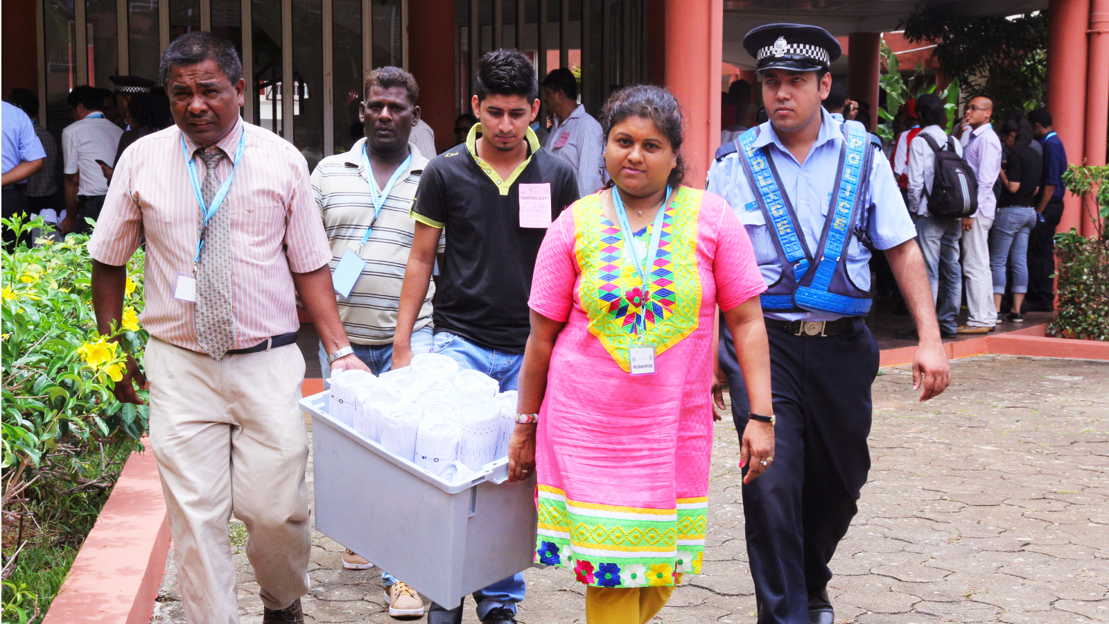 Ballot boxes are transferred from the north of the island of Mauritius to be counted after parliamentary polls.