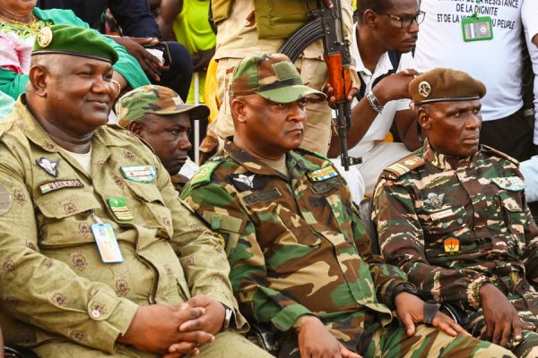 Niger's junta leaders: Colonel Mamane Sani Kiaou (L), General Moussan Salaou Barmou (C) and Colonel Ibroh Bachirou (2-R). (Photo by AFP)