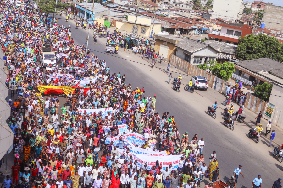 A demonstration by Benin's political opposition in 2018.