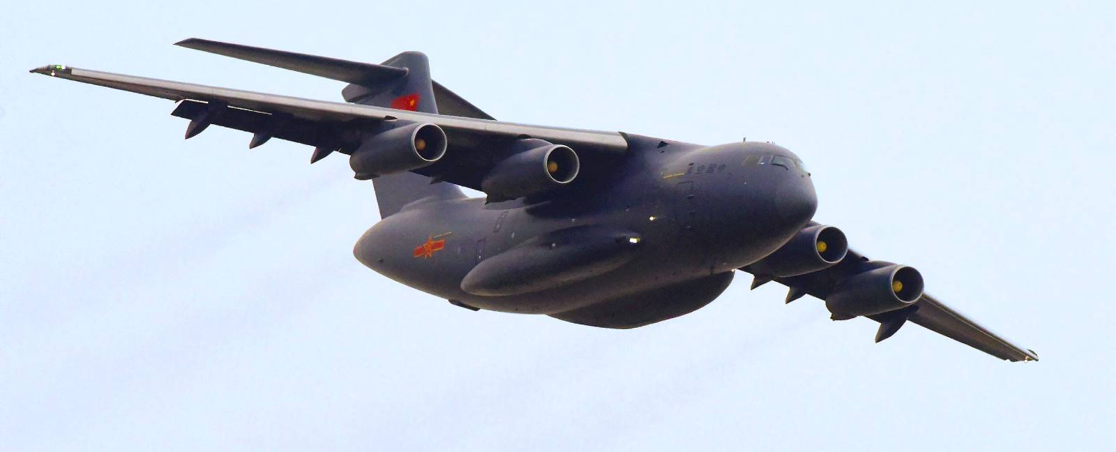 A Chinese transport plane in the air.