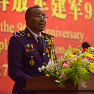 Antonio Lamas Xavier, Chief of Staff of the African Standby Force Antonio Lamas Xavier, Chief of Staff of the African Standby Force, speaks at a lectern in front of a red banner.