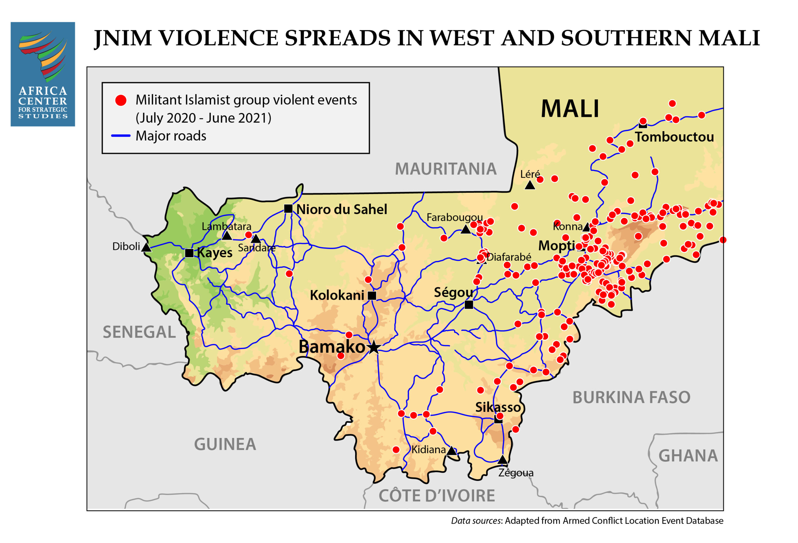 JNIM Violence in West and Southern Mali, July 2020–June 2021