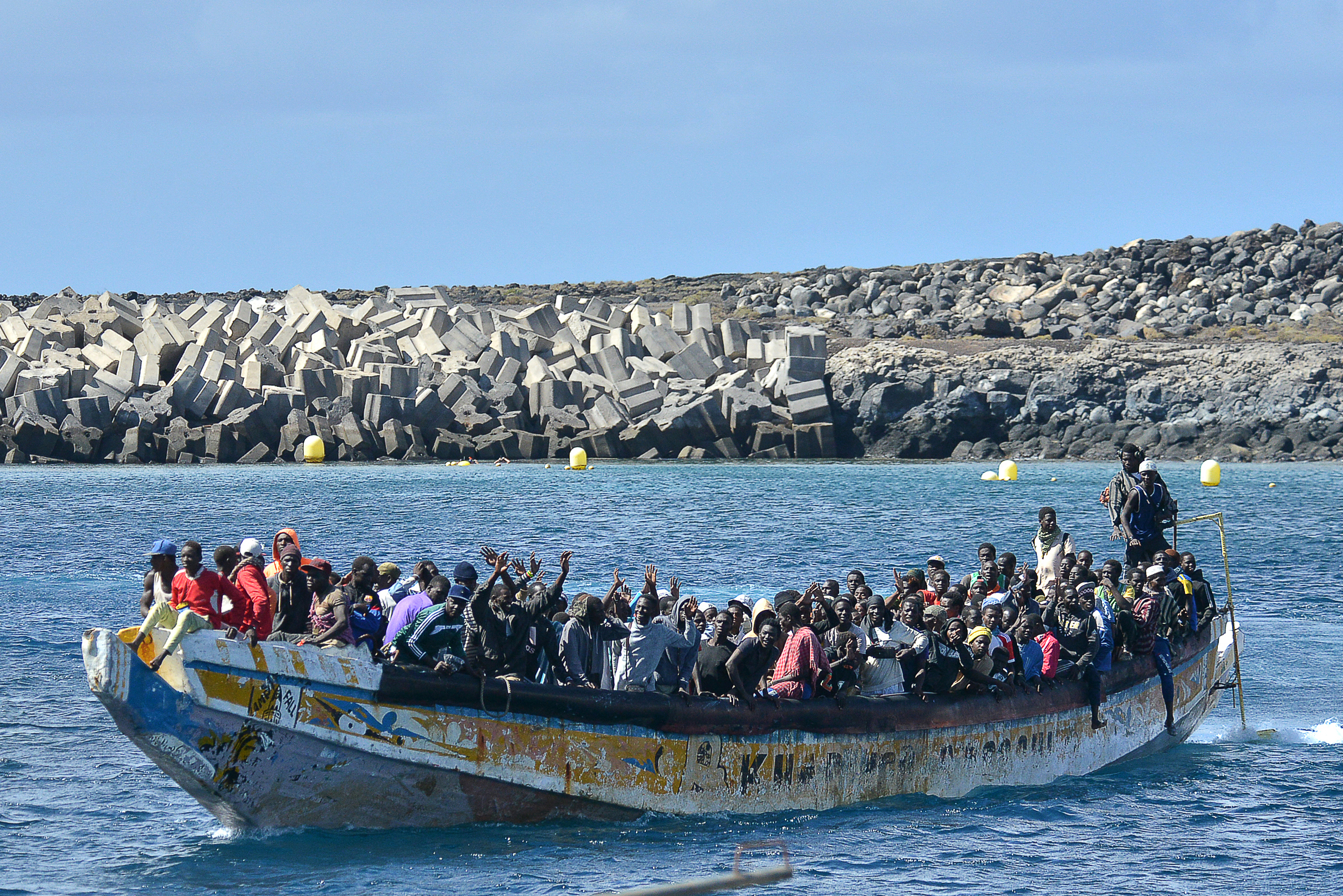 West African migrants on a boat to the Canary Island port of El Hierro. (Photo: AFP/ Stringer)